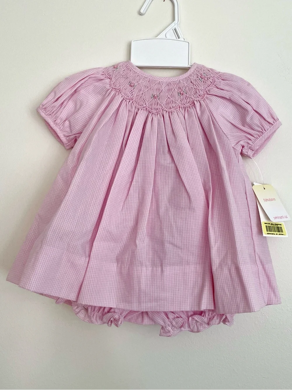 Petit Ami Pink Smocked Baby Dress with Bloomer Set